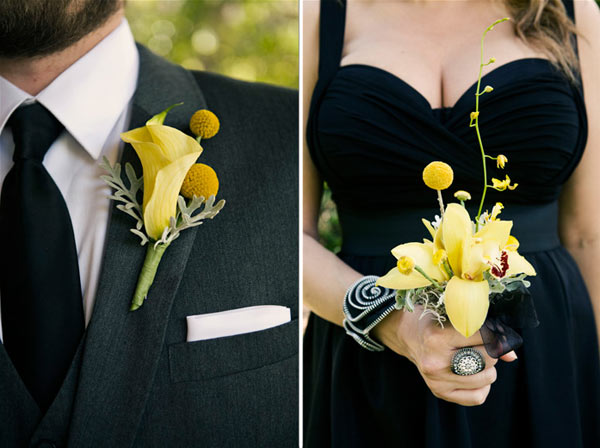 black and yellow wedding tables