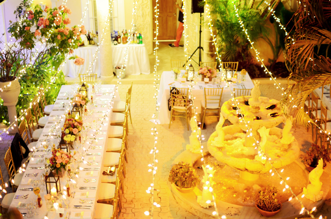 Reception Tables in the Courtyard- Weddings by Malissa Barbados 